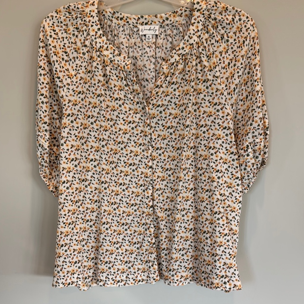 Wonderly Cream Ruffled Blouse with Peter Pan Collar